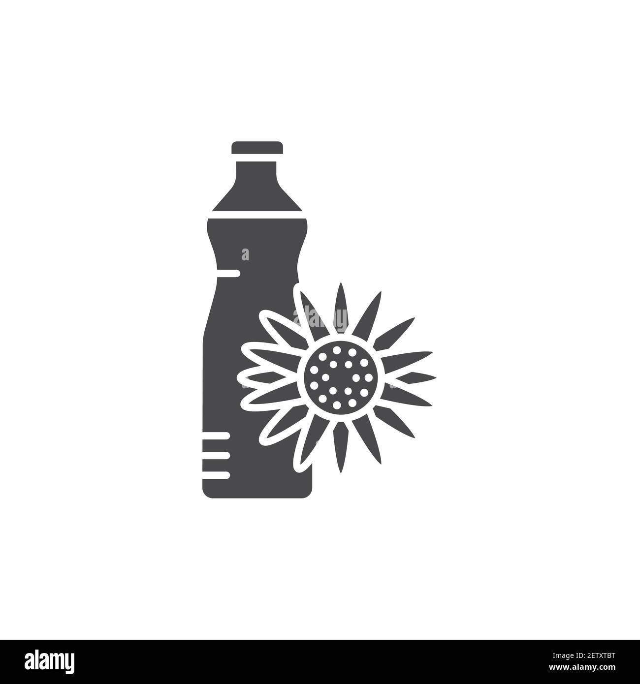 Sunflower oil glass bottle black glyph icon. Natural, healthy vegetarian food. Pictogram for web page, mobile app, promo. UI UX GUI design element. Ed Stock Vector