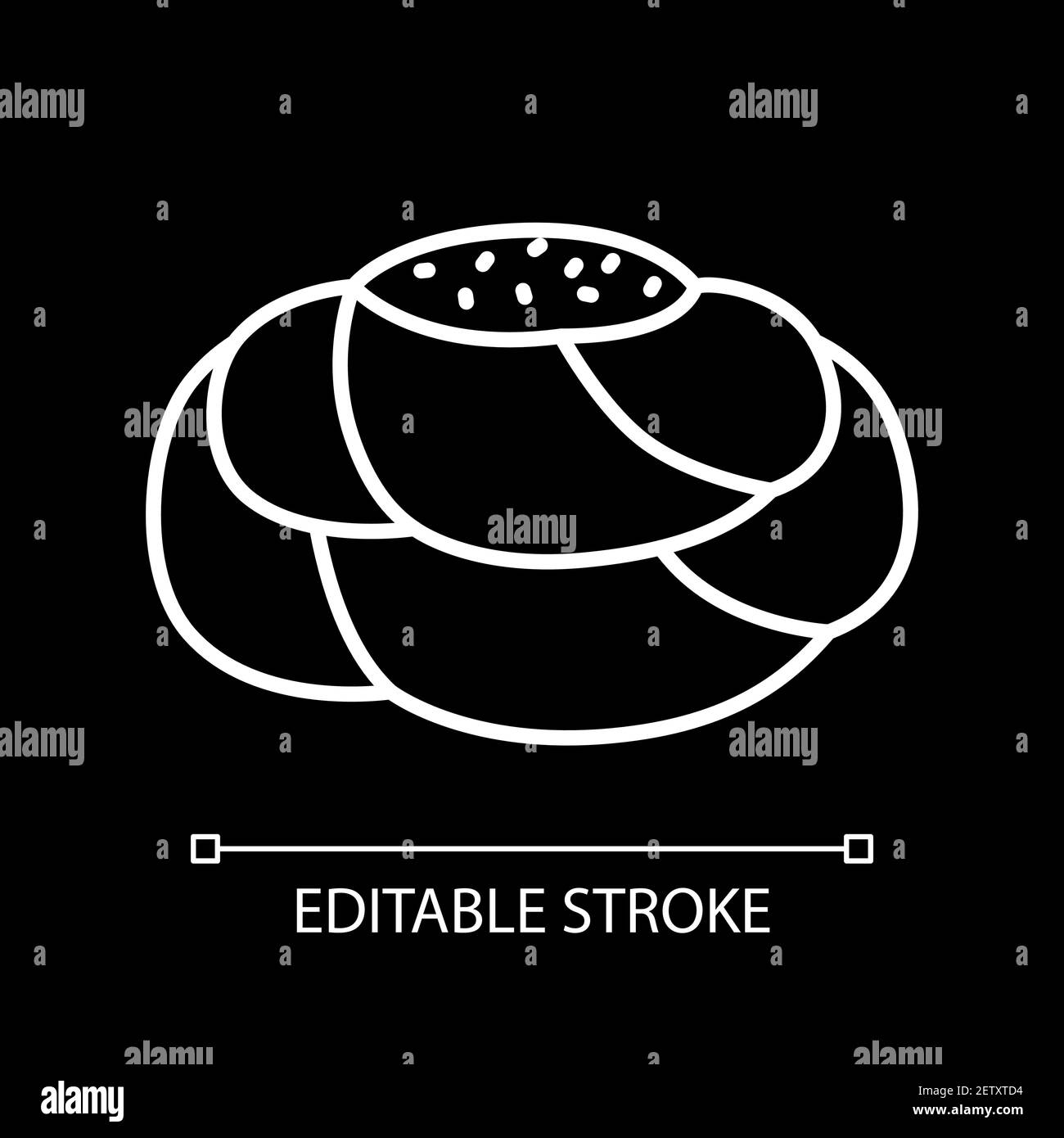 Plaited sweet bread bun white linear icon for dark theme Stock Vector
