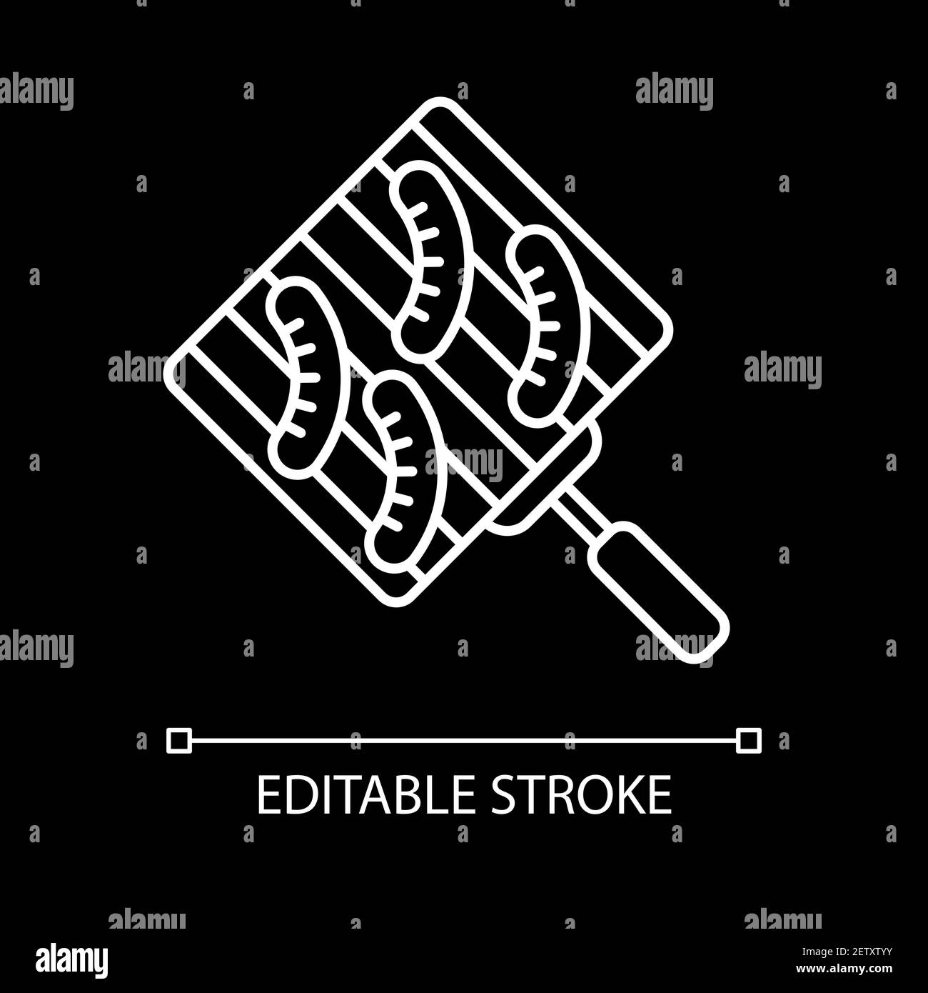 Grilling sausages white linear icon for dark theme Stock Vector