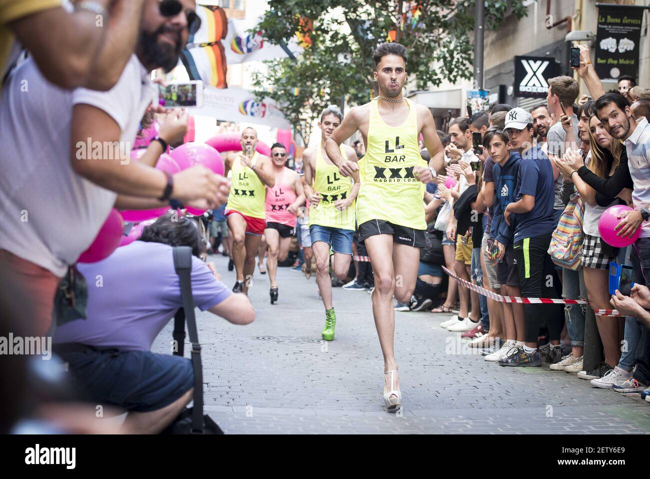 Celebration of the annual high-heeled race (Carrera de tacones) during the  festivity of World Pride Madrid 2017 at Pelayo street in Madrid, June 28,  2017. Spain. (Photo by BorjaB.Hojas/Alter Photos) *** Please