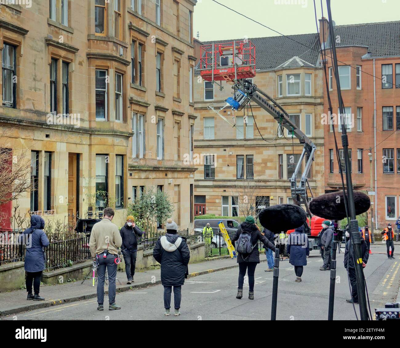 Glasgow, Scotland, UK. 2nd March, 2021, new crime drama Annika in the  trendy west end shooting taking place on Cowan Street near Gibson street  and the University. Credit Gerard Ferry/Alamy Live News