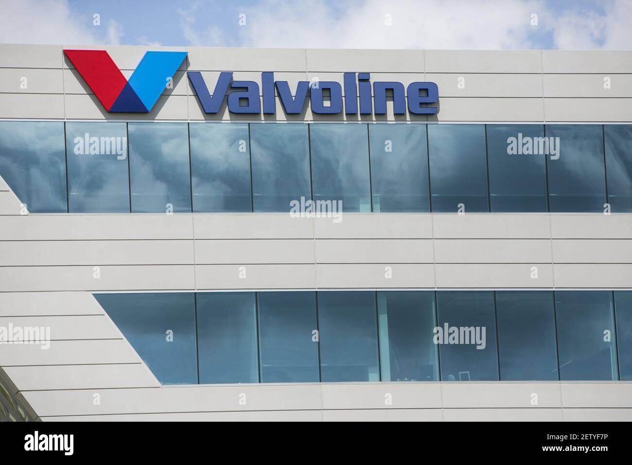 A logo sign outside of the headquarters of Valvoline in Lexington