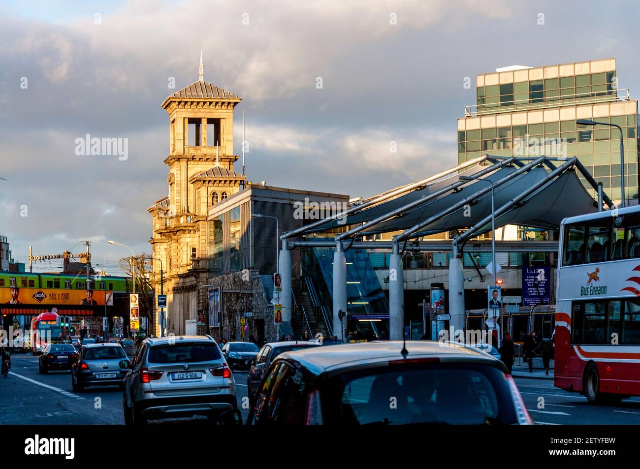 Connolly Station, Dublin, Ireland. Early morning commuters in the city centre. Stock Photo