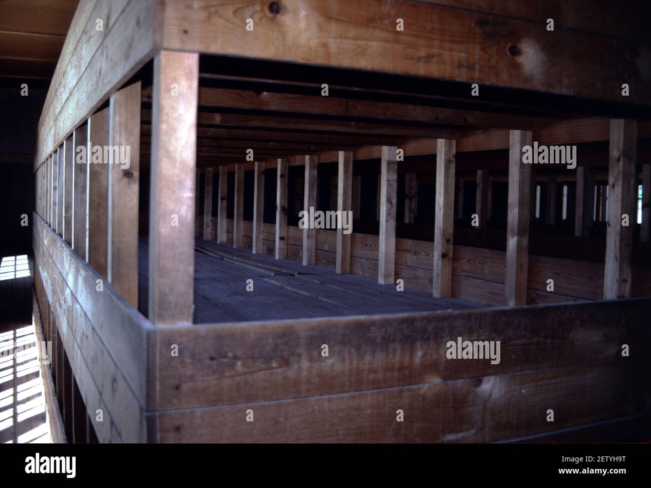 Dachau, Germany. 6/26/1990. Dachau Concentration Camp Museum.  March 22, 1933 to April 29, 1945.  First camp built by the Nazi Reich.  Vintage pictures of barracks, buildings and camp layout. Stock Photo