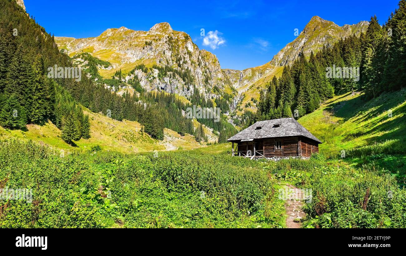 Fagaras Mountains, Romania. Highest mountan range in romanian Carpathians, famous for trekking, hiking and mountaineering. Stock Photo