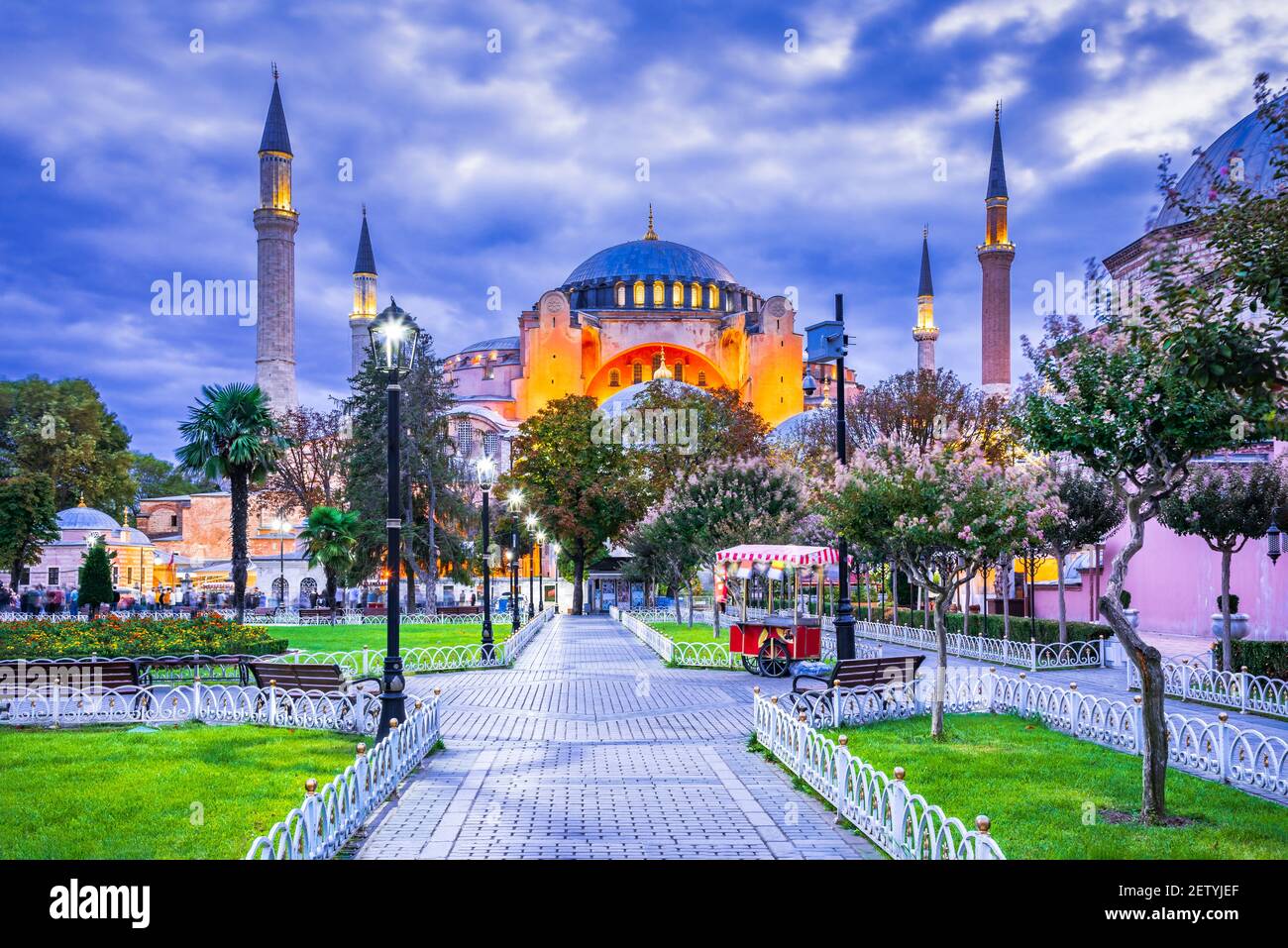 Istanbul, Turkey - Hagia Sophia dome and minarets in the old Sultanahmet, medieval Constantinople Stock Photo
