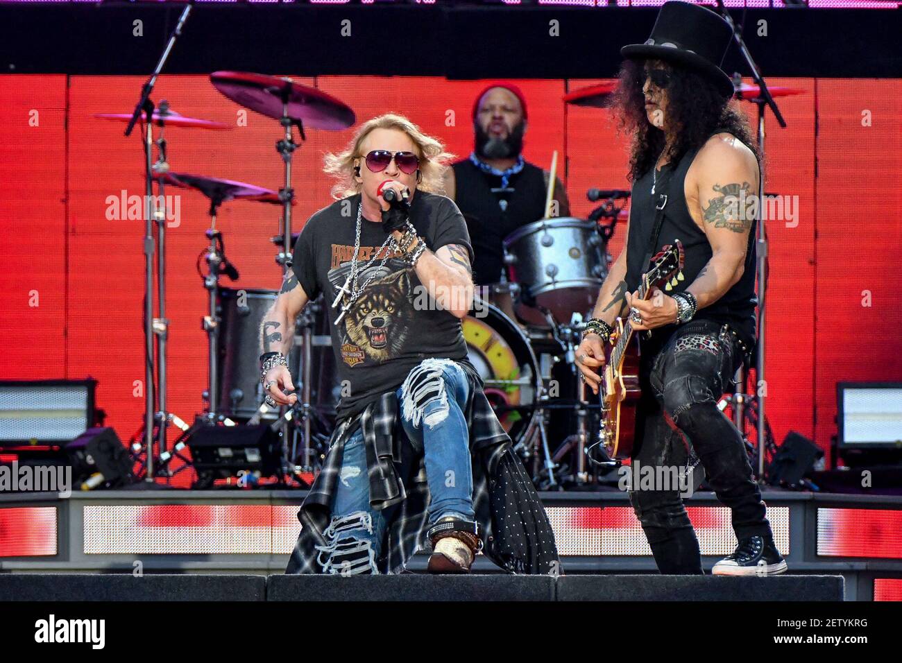 Axel Rose and Guns N' Roses perform at the Stade de France in Paris