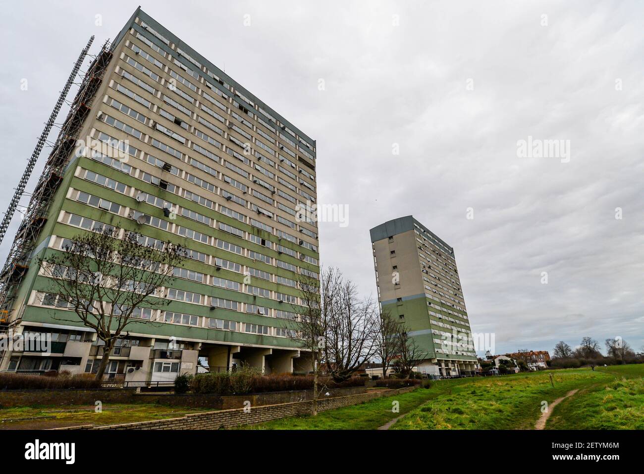 London/UK 2/15/21 The two old apartment buildings in Leytonstone