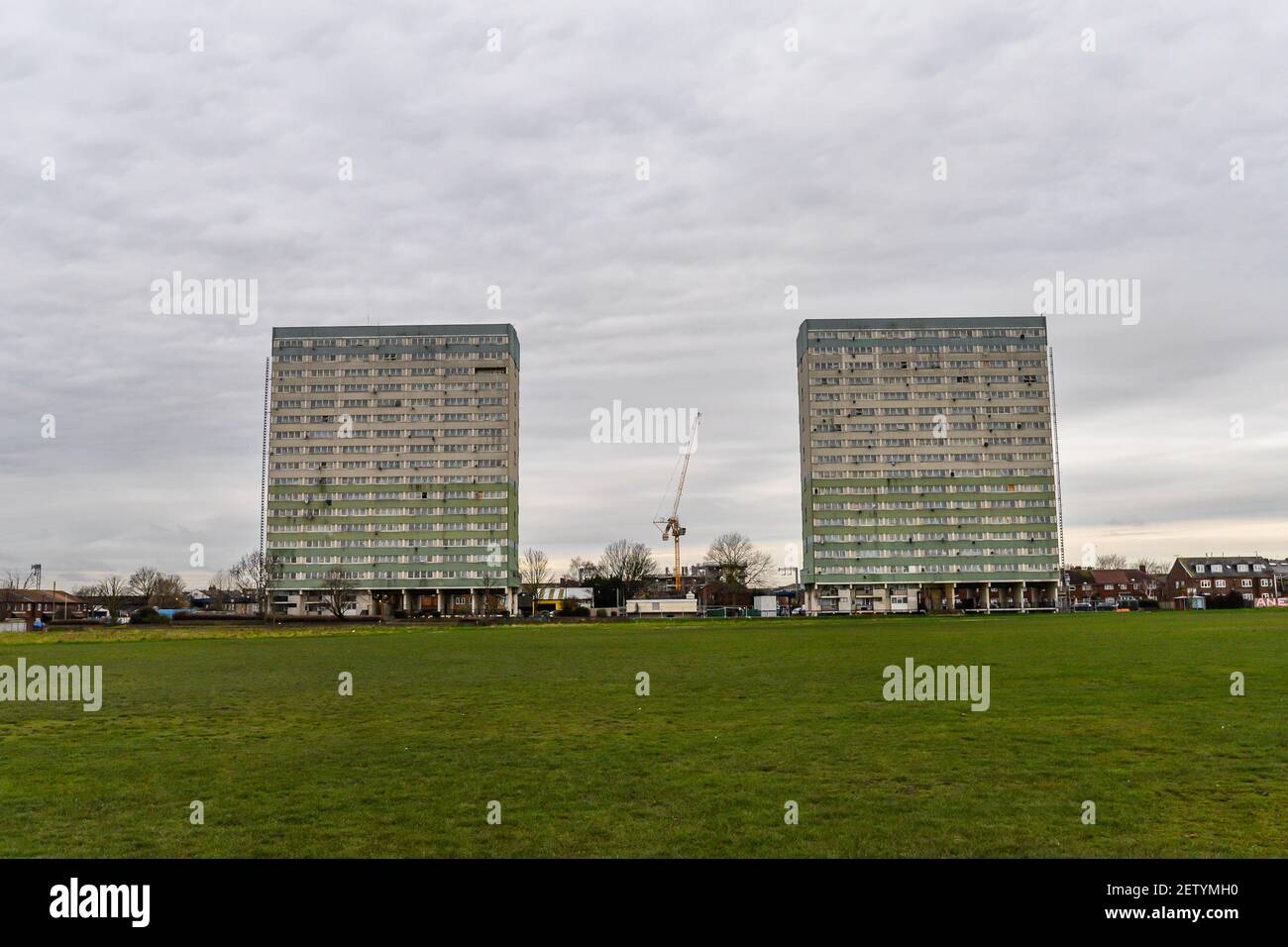 London/UK 2/15/21 The two old apartment buildings in Leytonstone