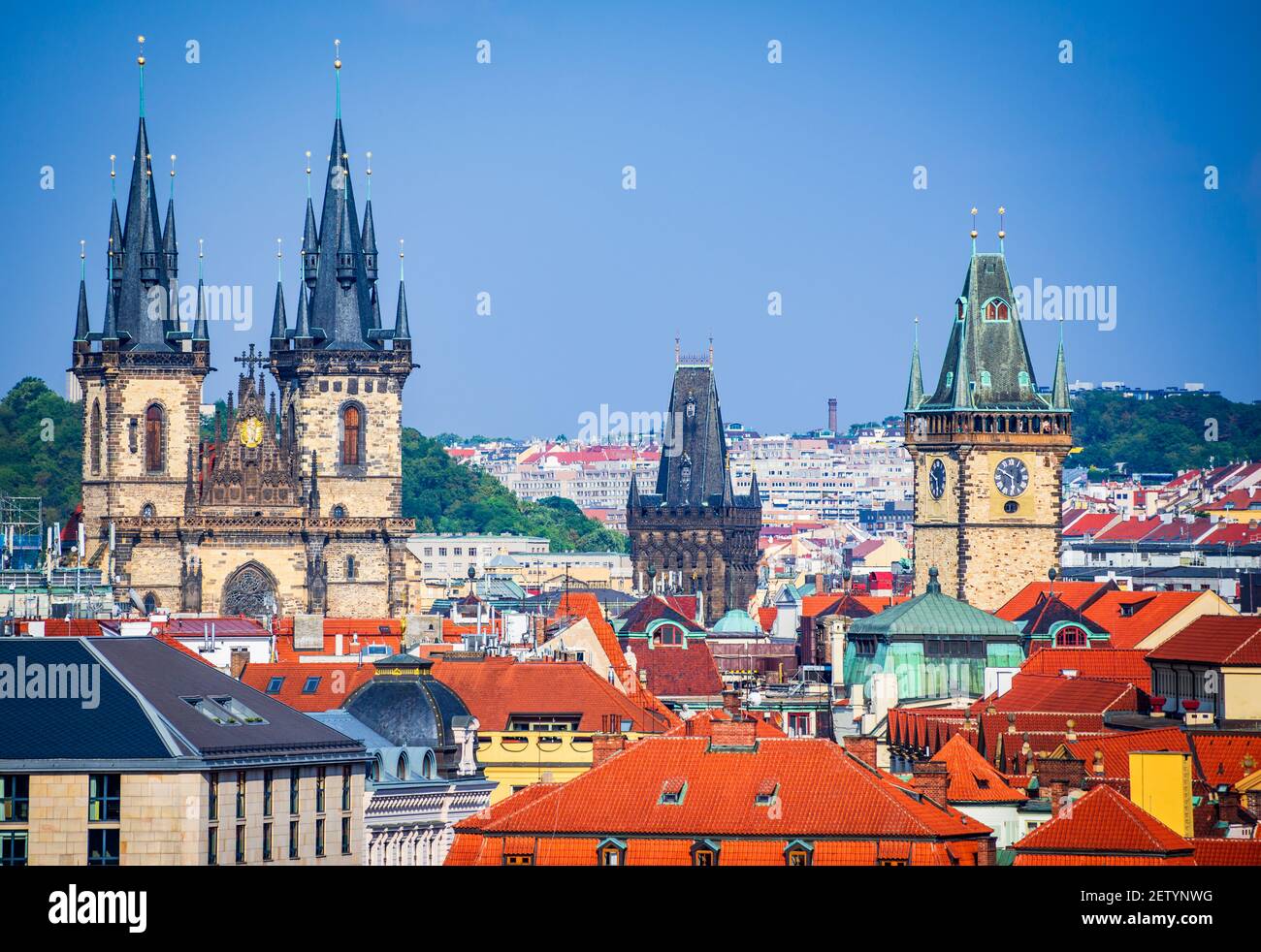 Prague, Czech Republic. Stare Mesto old square Tyn Church, Bohemia. Stock Photo