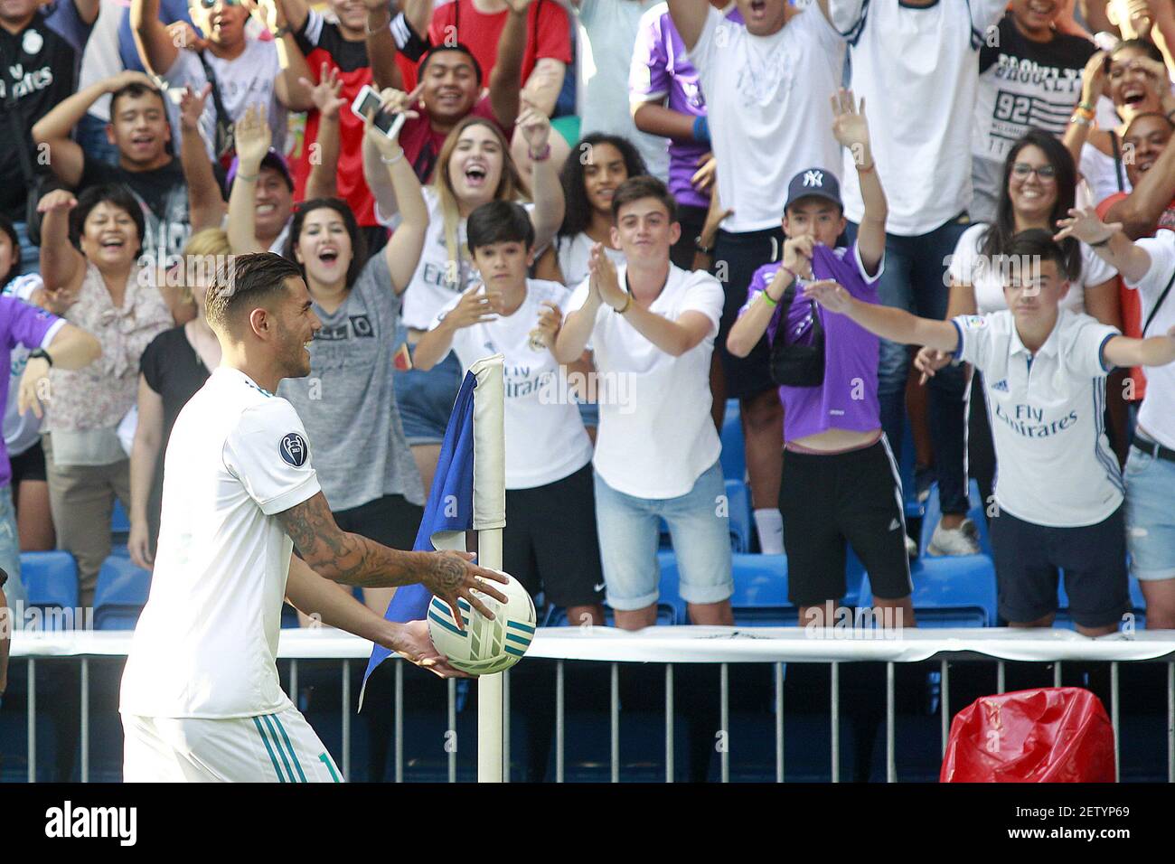 Real Madrid's New Player Theo Hernandez With The Supporters During His ...