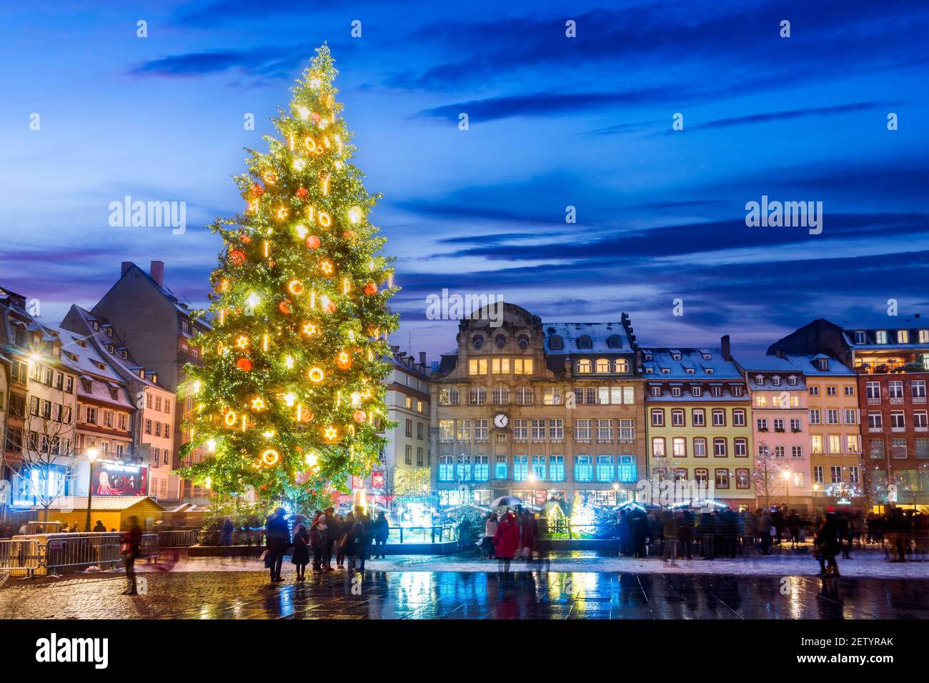 Strasbourg, France - December 2019. Place Kebler and Christmas Tree, Capitale de Noel in Alsace. Stock Photo