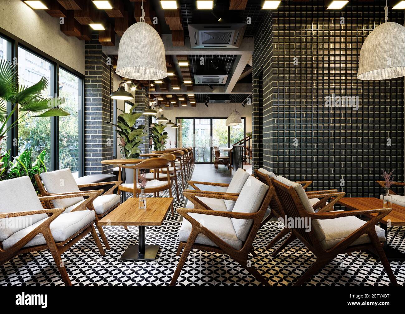 3d Render Of Cafe Restaurant Interior 2ETYXBT 