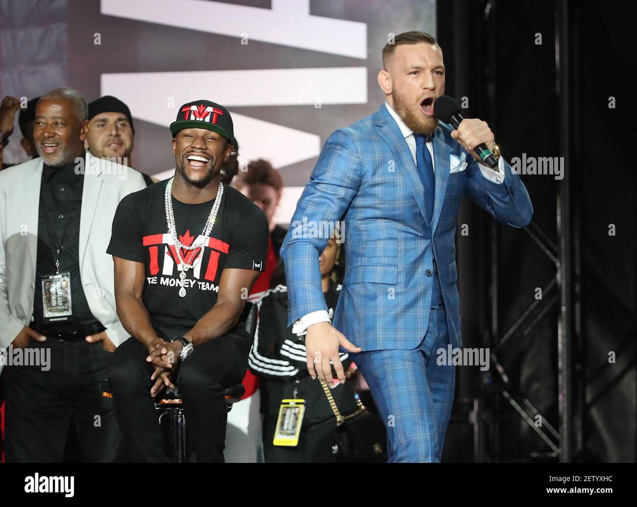 Jul 12 2017 Toronto Ontario Canada Conor Mcgregor Taunts Floyd Mayweather As He Speaks During A World Tour Press Conference To Promote The Upcoming Mayweather Vs Mcgregor Boxing Fight At Budweiser Stage