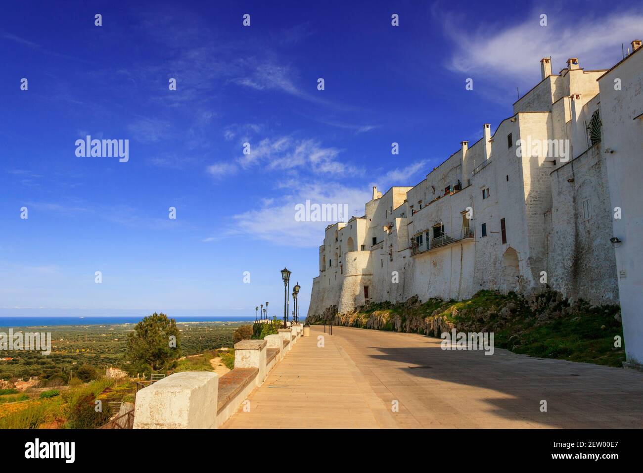 Ostuni old town, Puglia, Italy.It's commonly referred to as 'the White Town' for its white walls and its typically white painted architecture. Stock Photo