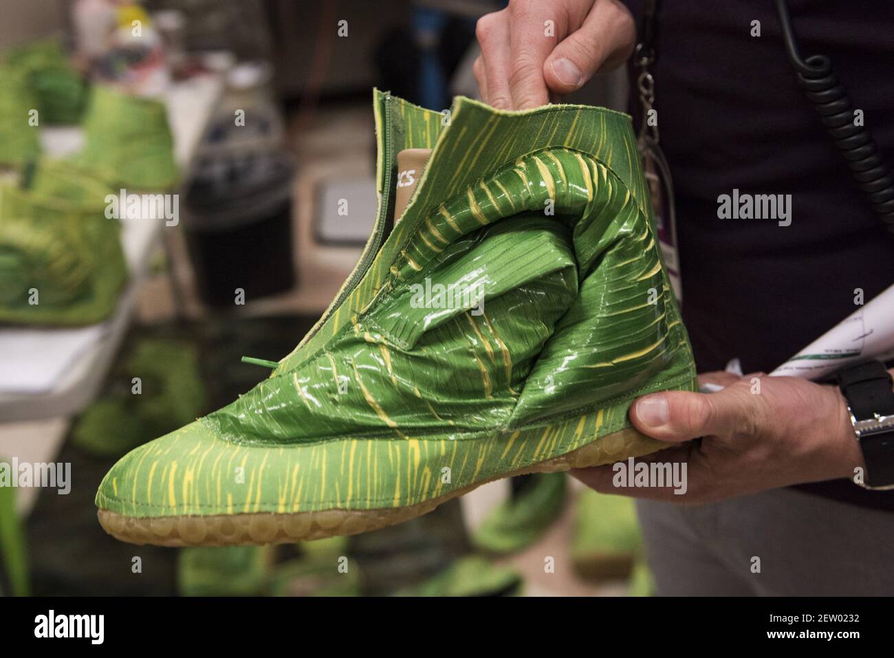 The theme of this year's Cirque du Soleil is OVO, an insect's story. This  shoe is for the performers. It represent grasshoppers. Cirque du Soleil  will be at the BB&T Center in