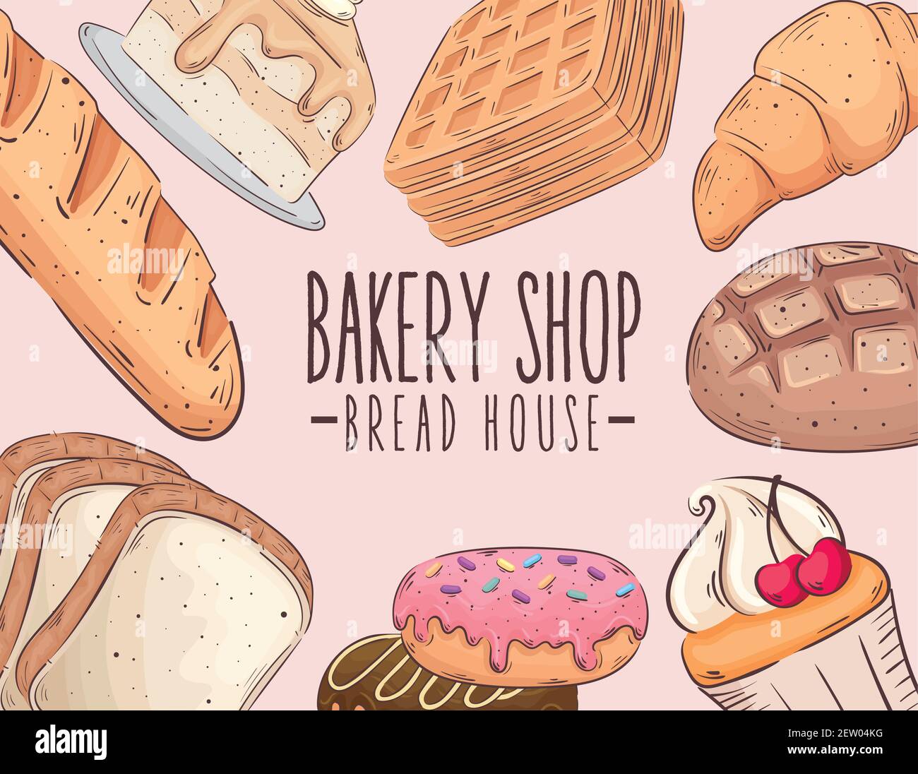 bakery shop lettering with pastry products around Stock Vector Image ...