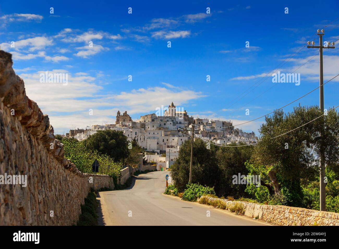 Ostuni old town, Puglia, Italy.It's commonly referred to as 'the White Town' for its white walls and its typically white painted architecture. Stock Photo