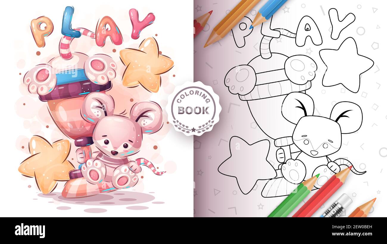 Cute mouse winner - coloring page Stock Vector