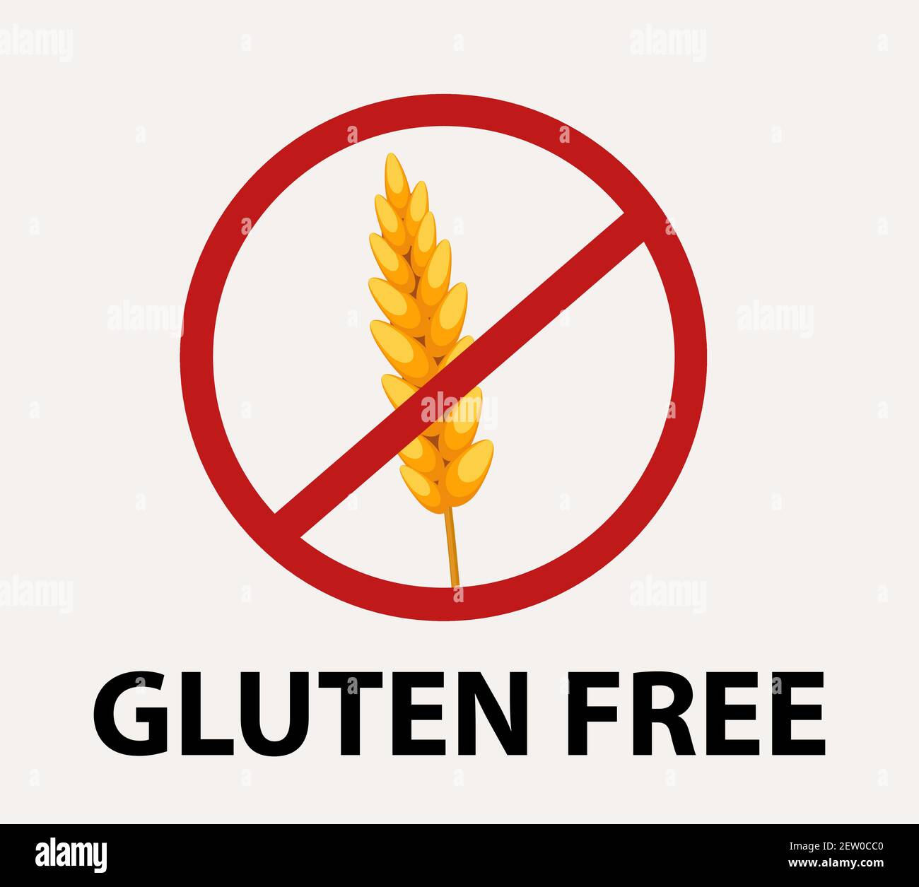 gluten free red prohibition sign. Wheat icon. Isolated on white background. Vector illustration Stock Vector