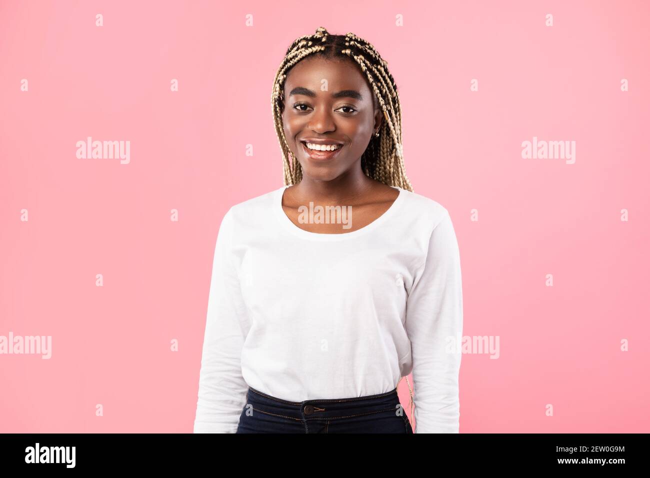 Portrait of smiling young friendly black woman Stock Photo