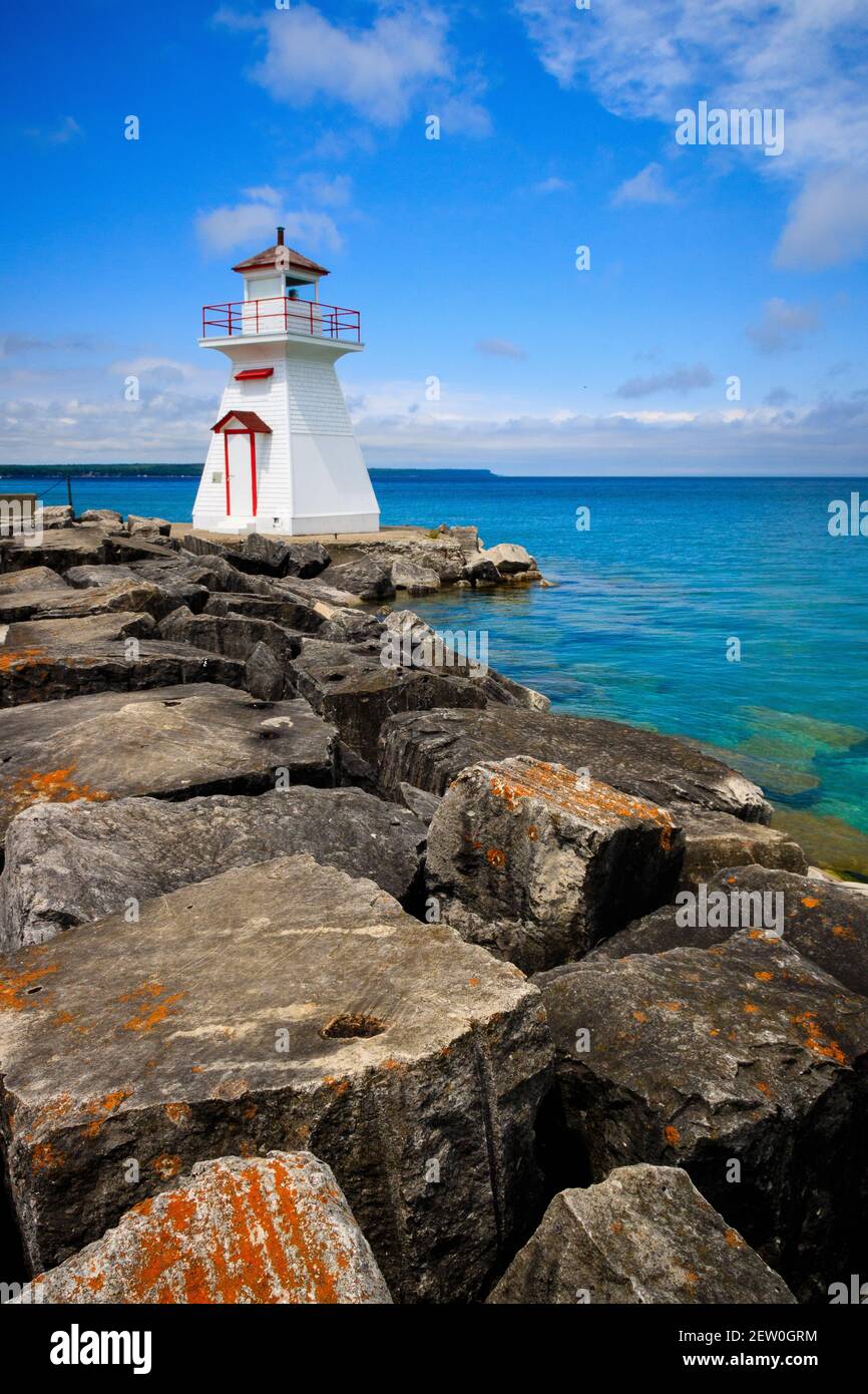 Spectacular white lighthouse in Lions Head, Ontario Stock Photo Alamy