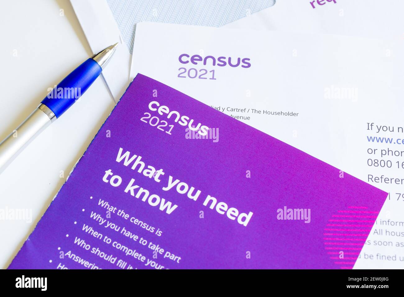 Letter and guidance booklet for the UK 2021 Census issued by The Office for National Statistics with data to be collected from Sunday March 21st 2021 Stock Photo