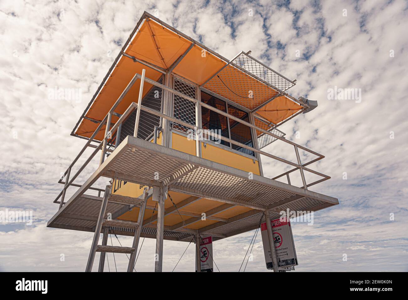 Upright view at lifeguard's beach box in Surfers Paradise, Gold Coast, Australia Stock Photo