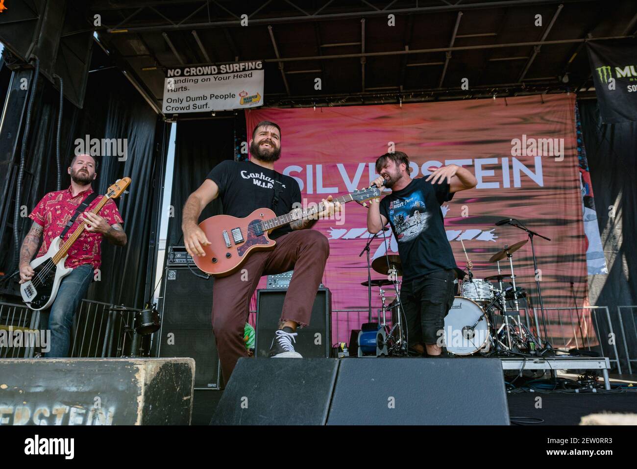 SAN ANTONIO - JULY 29: (L - R ) Billy Hamilton, Josh bradford, and Shane  Told of Silverstein performs during the 2017 Vans Warped Tour at the AT&T  Center on July 29