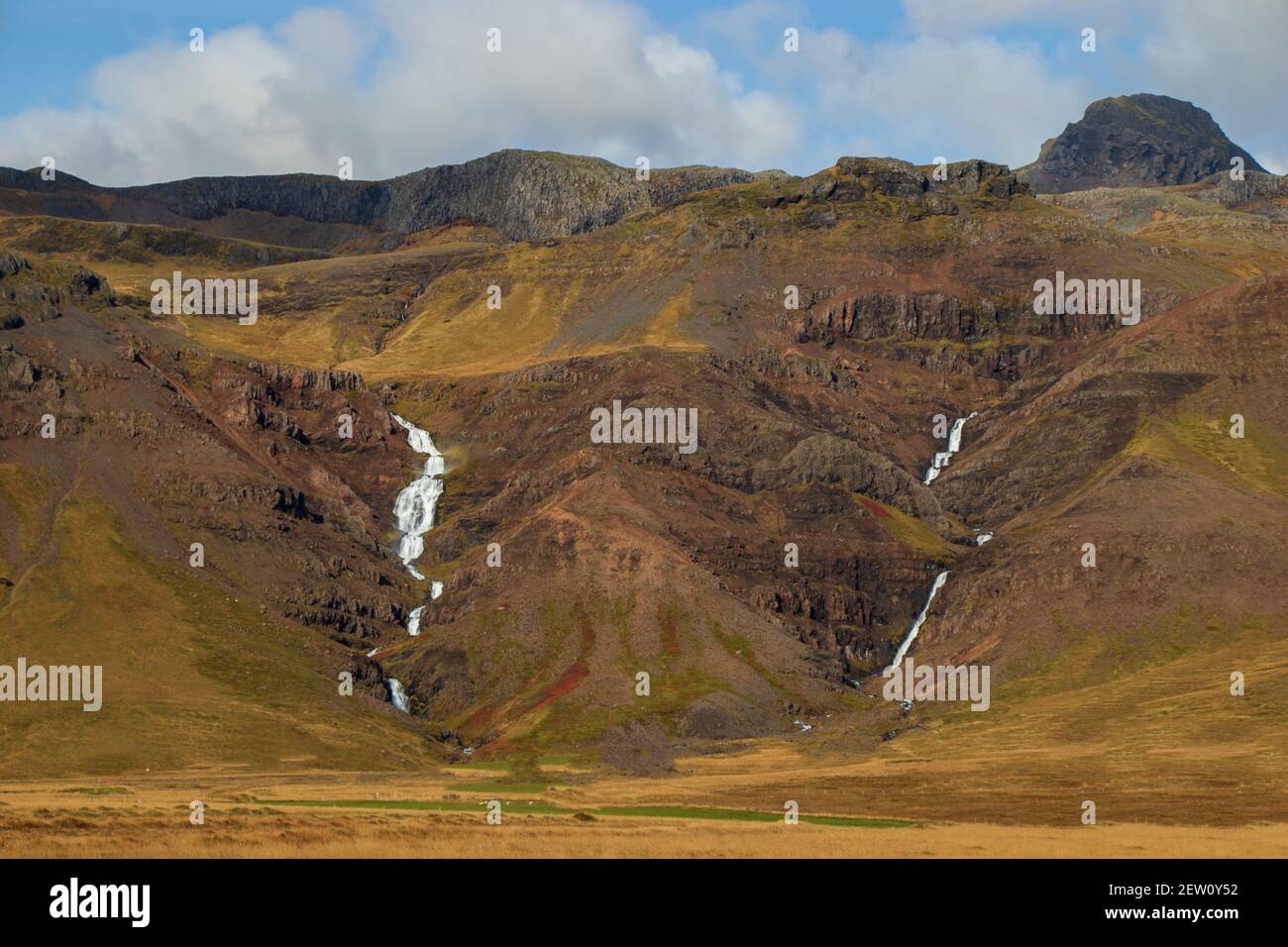 two waterfalls in Iceland nature Stock Photo - Alamy