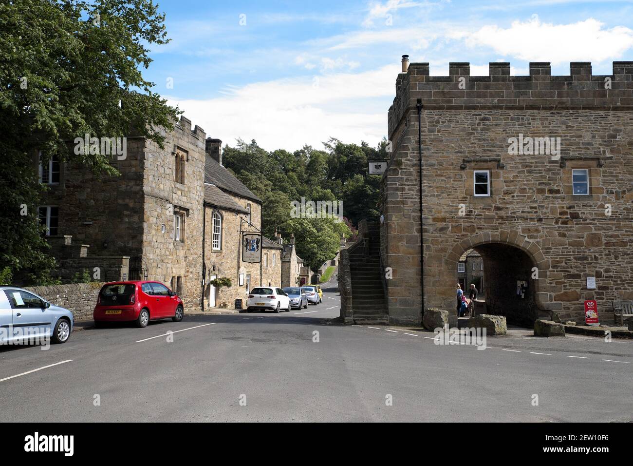 Old Gatehouse and Lord Crewe Arms Hotel, Blancheland, Northumberland, England, UK. Stock Photo