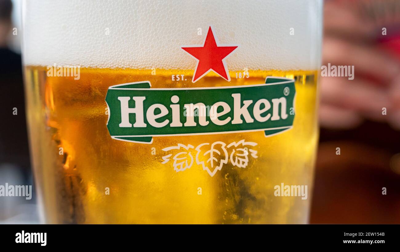 Glass of Heineken beer Stock Photo