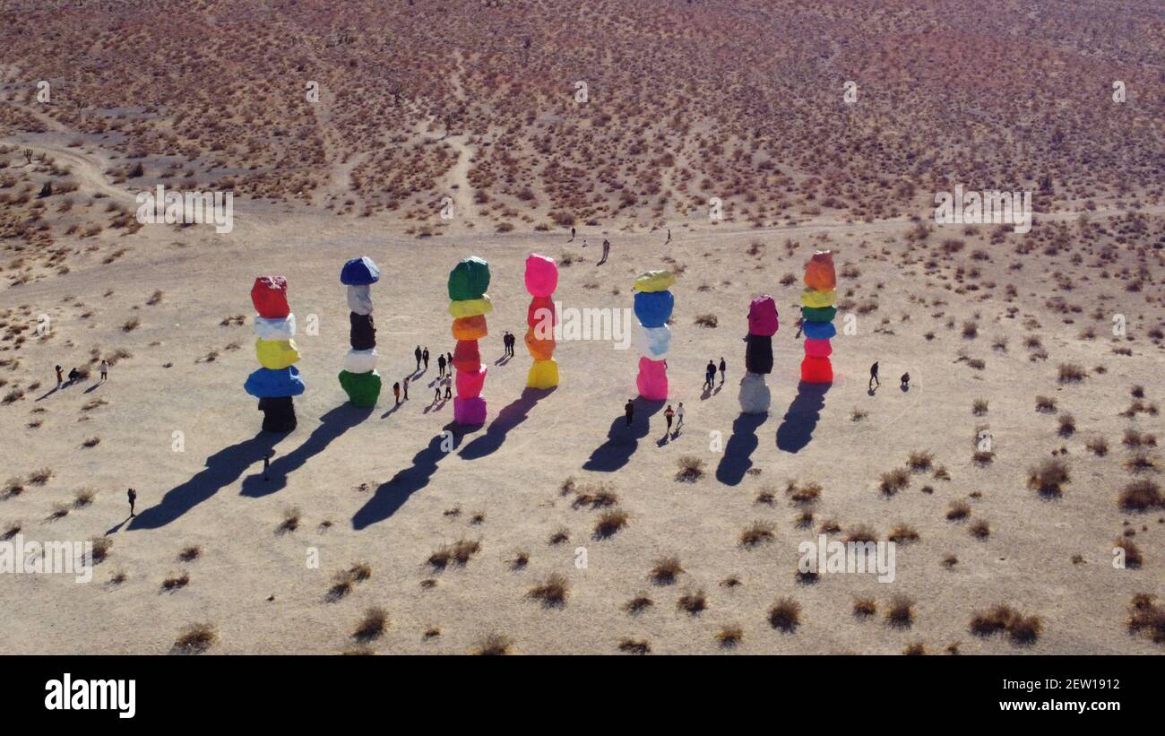 LAS VEGAS, UNITED STATES - Dec 30, 2020: Seven Sister Rocks from above ...
