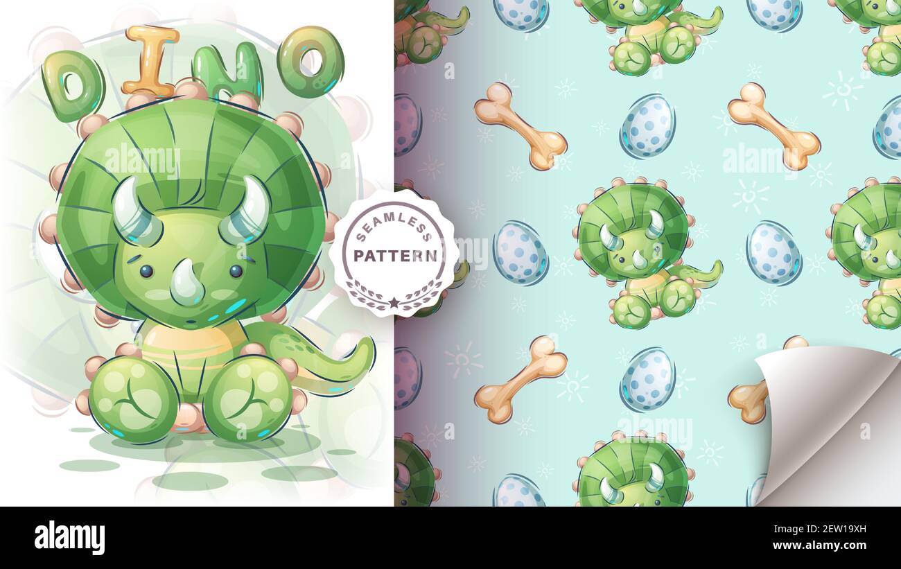 Cute seat dino - seamless pattern Stock Vector