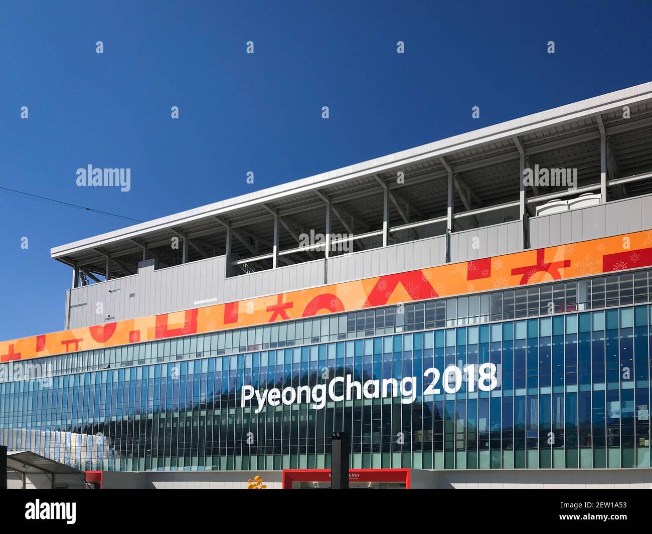 Pyeongchang, South Korea - February 6, 2018: Facade of Pyeongchang Olympic Stadium Stock Photo