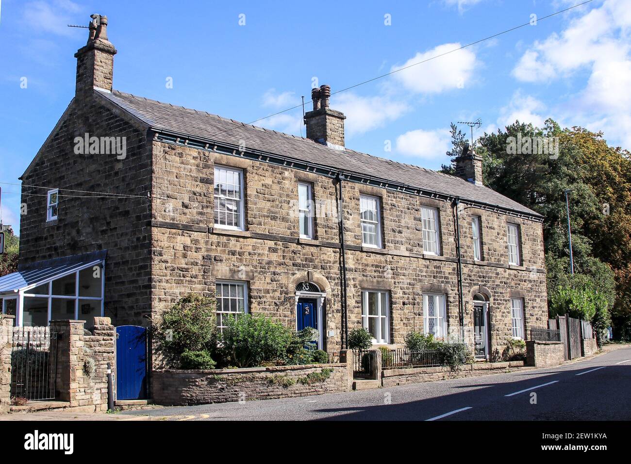 Terraced cottages on  Palmerston Street, Bollington, Cheshire Stock Photo