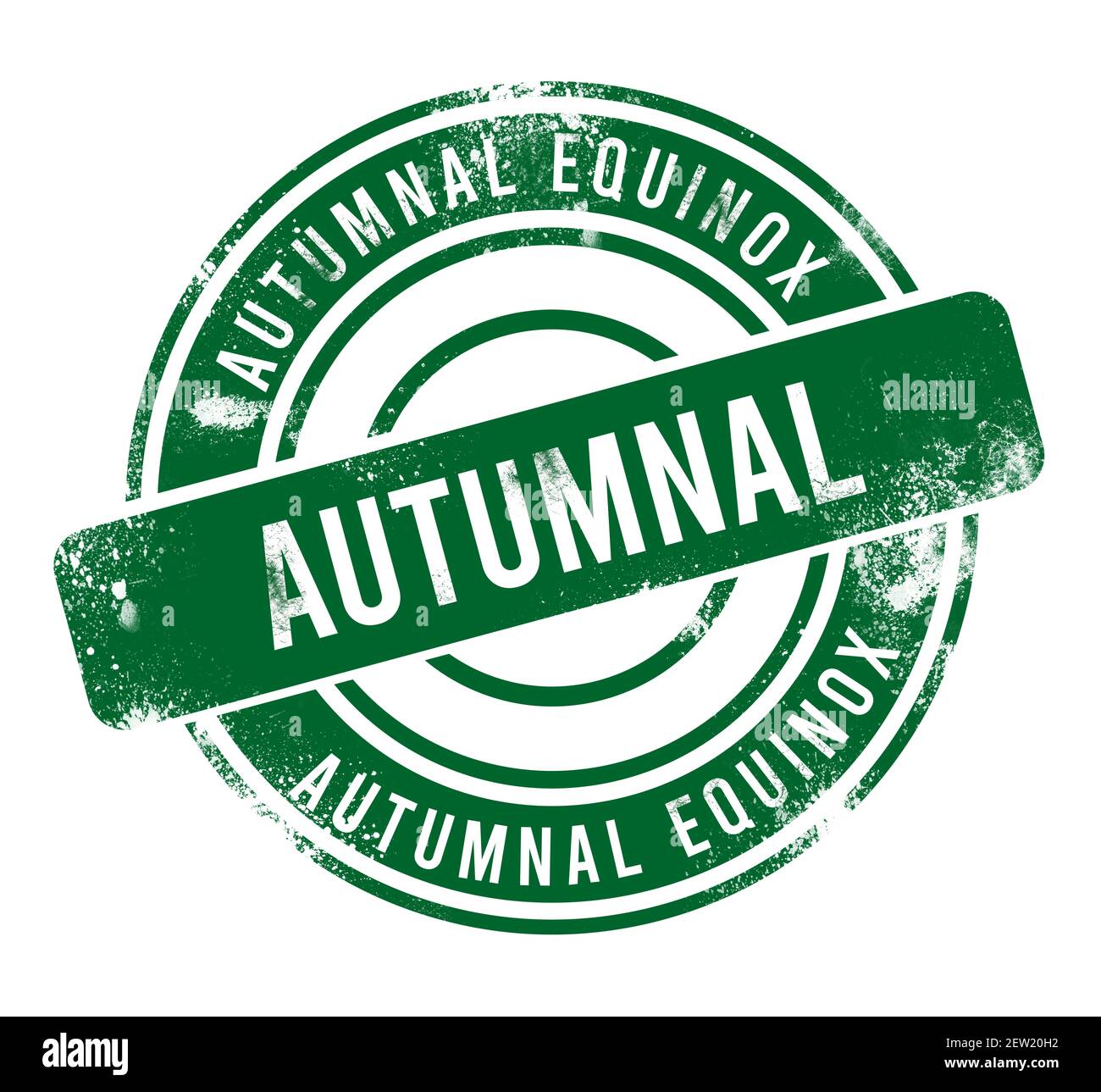 Autumnal Equinox - green round grunge button, stamp Stock Photo