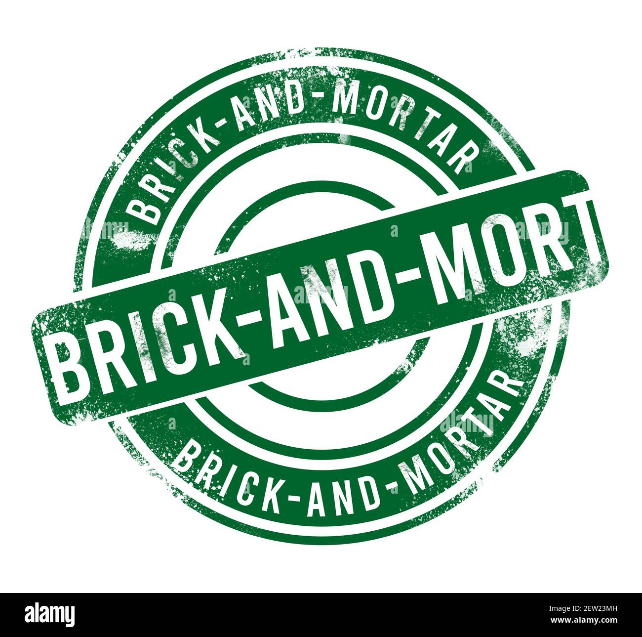 Brick-and-mortar - green round grunge button, stamp Stock Photo