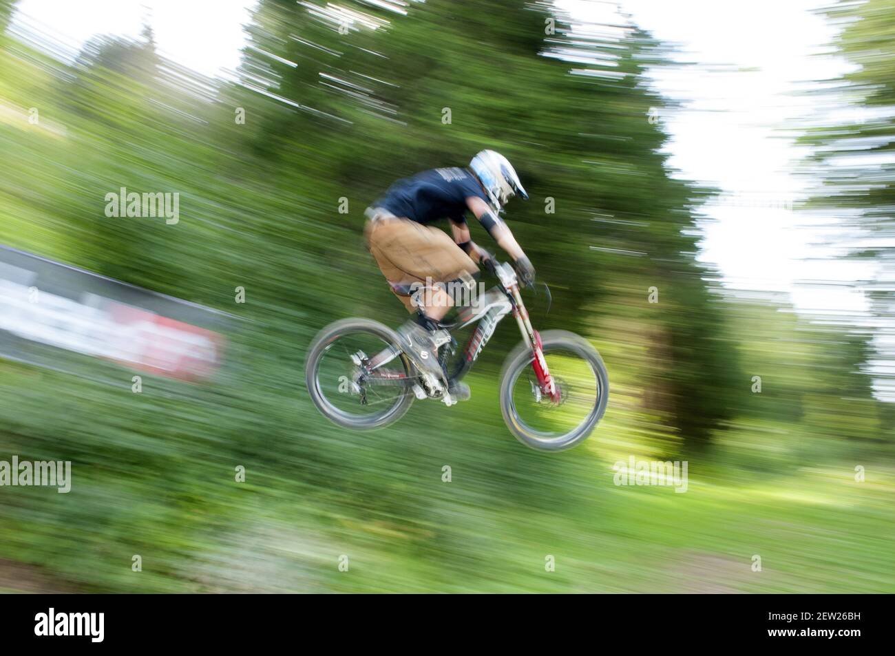 Switzerland, Canton of Valais, Morgins, downhill mountain biking in the resort Stock Photo