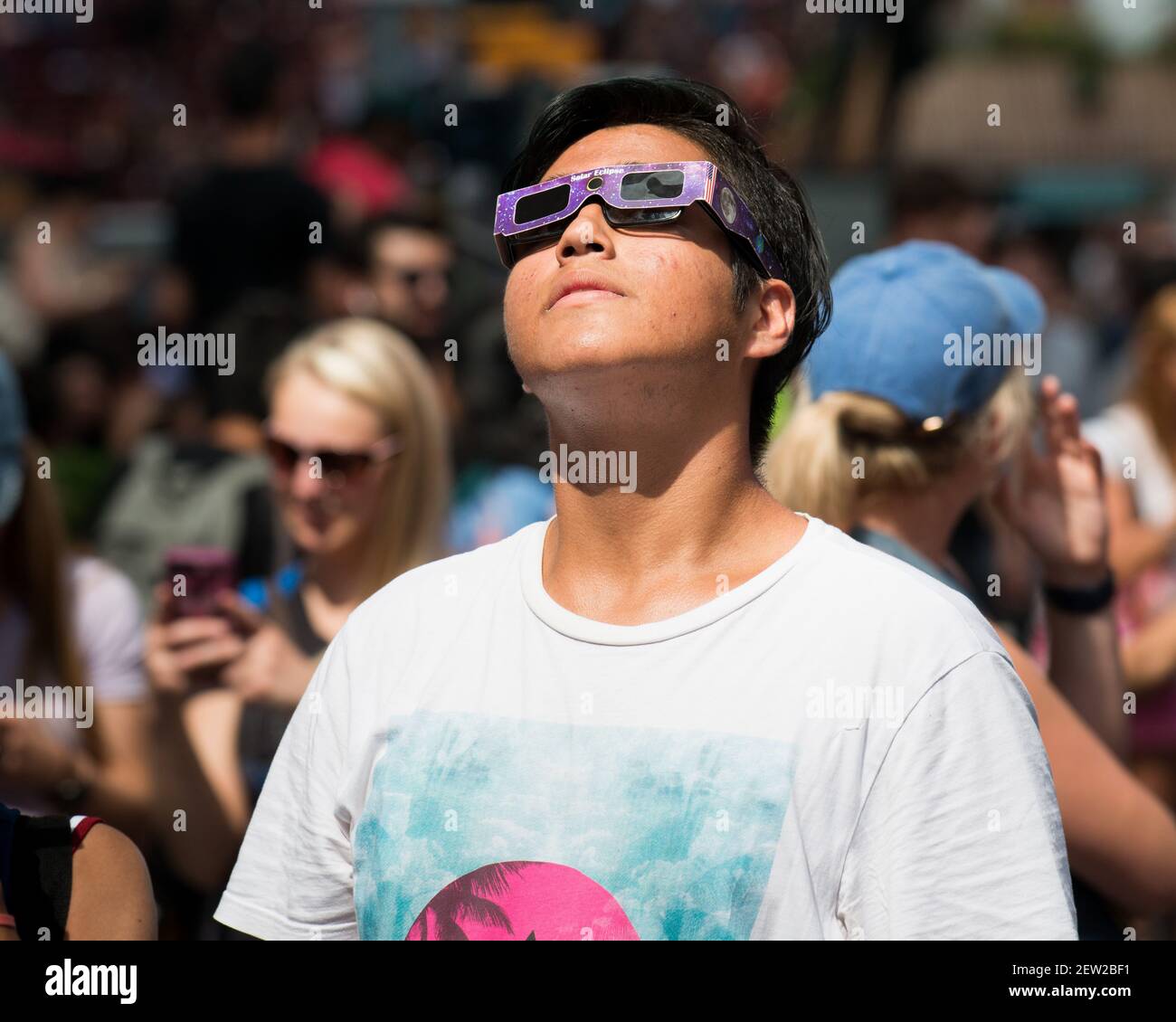 The solar eclipse as seen in Times Square in New York City, NY on ...