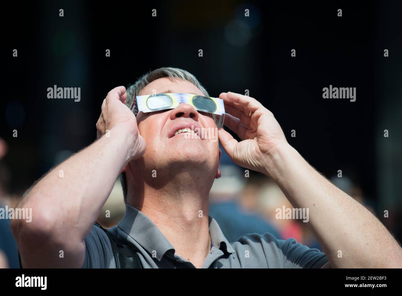 The solar eclipse as seen in Times Square in New York City, NY on ...