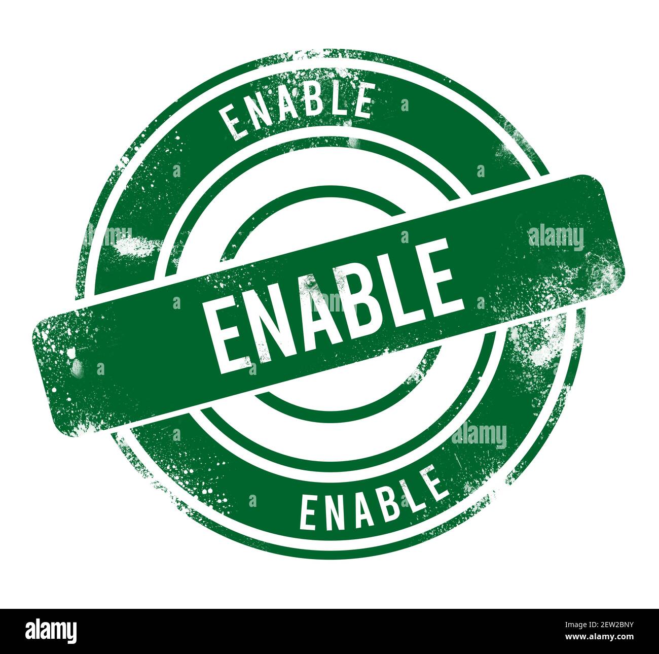 Enable - green round grunge button, stamp Stock Photo - Alamy