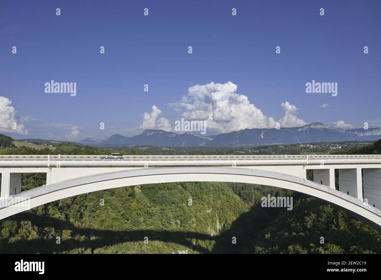 France, Haute Savoie, Pont de la Caille, suspended, cumulus clouds, guy  wires Stock Photo - Alamy