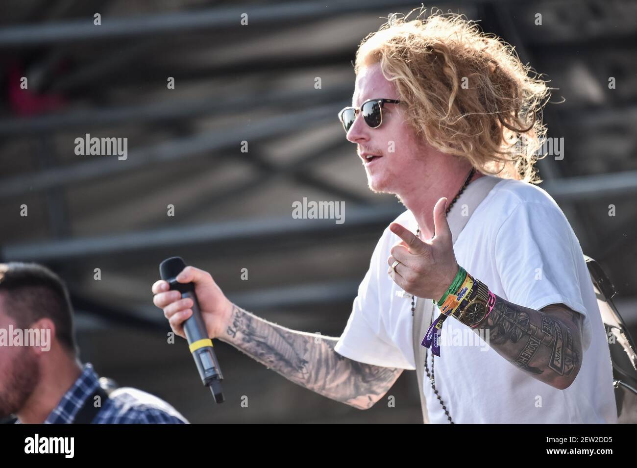Travis Clark of We The Kings performs on stage at the Billboard Hot 100  Music Festival in Jones Beach, New York on August 18, 2017 (Photo by Steven  Ferdman/SIPA USA Stock Photo - Alamy