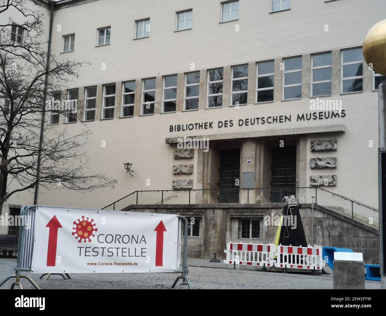 MUMU, GERMANY - Feb 05, 2021: Bibliothek des deutschen Museum  wird zur corona test Stelle Stock Photo