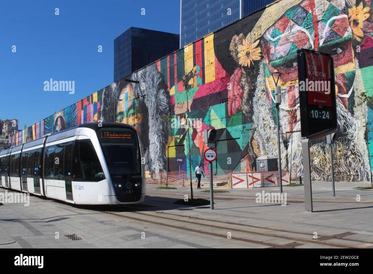 A rapid transit bus now stops at Rio de Janeiro's redeveloped port area ...