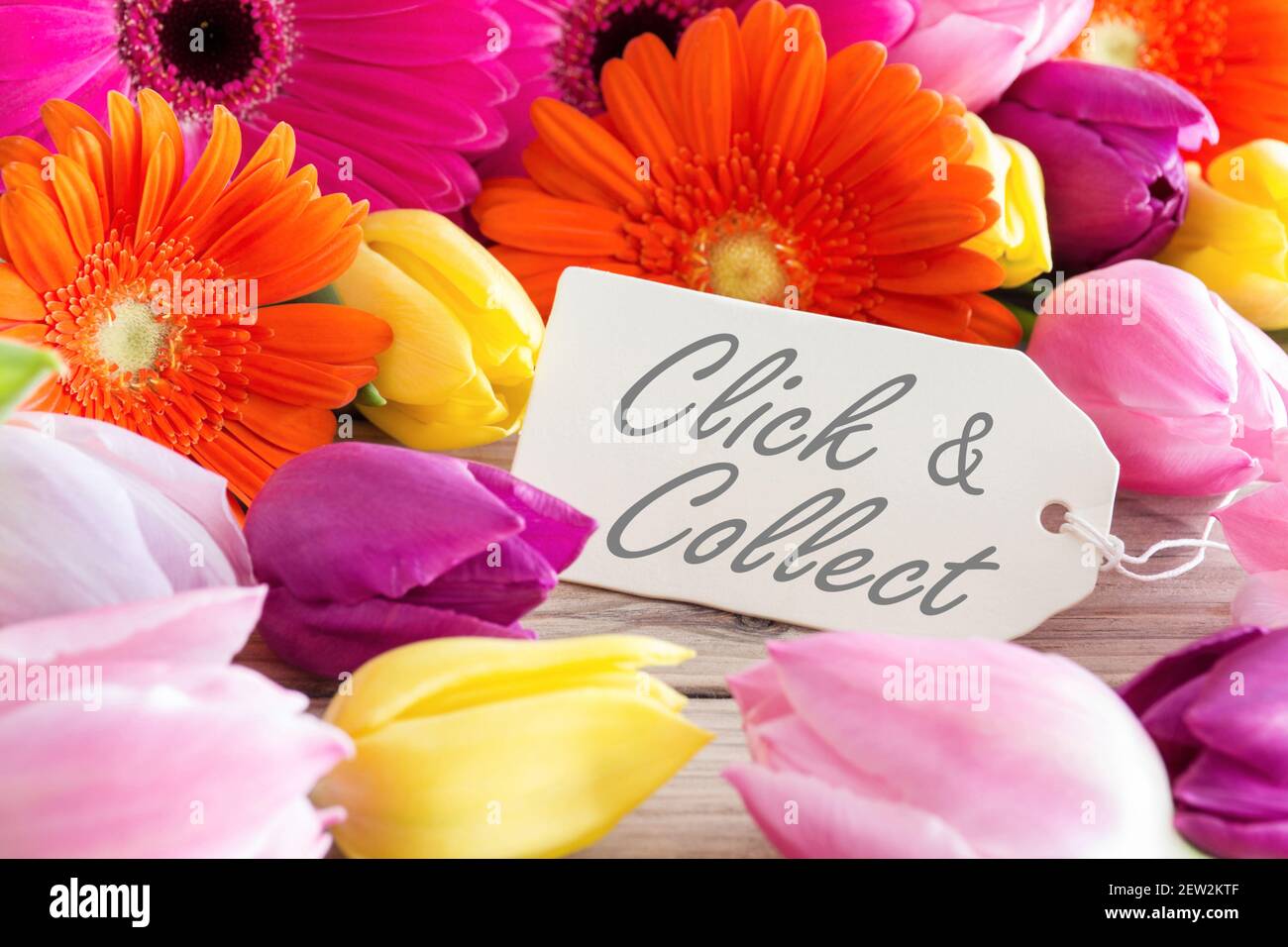 Click and Collect flowers and label Stock Photo Alamy