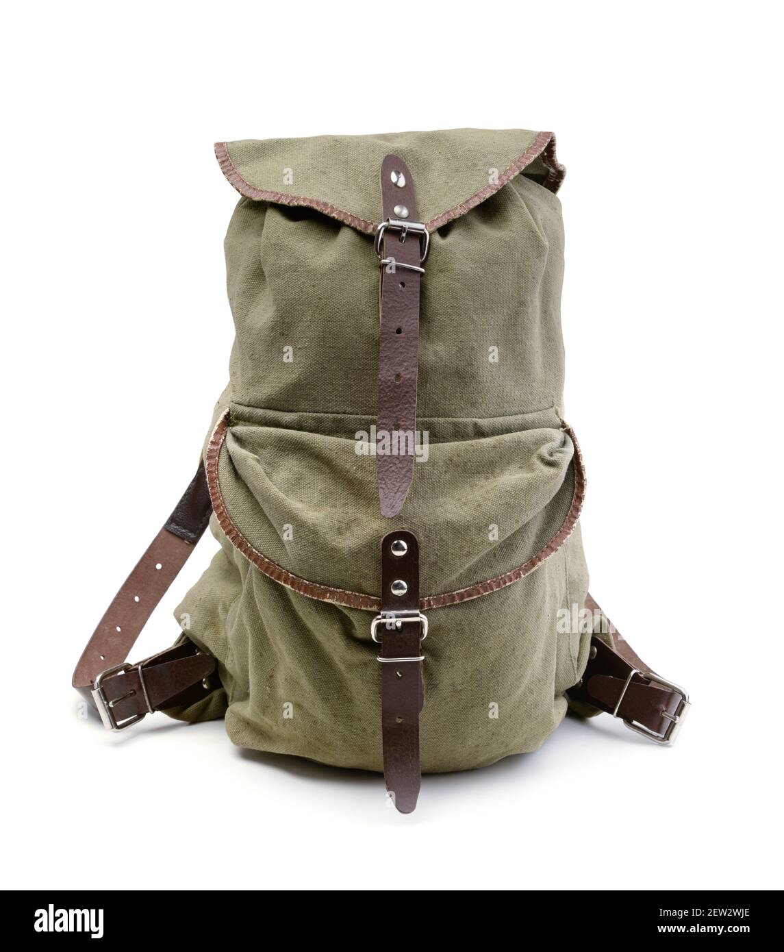 Small old military canvas backpack isolated on white Stock Photo - Alamy