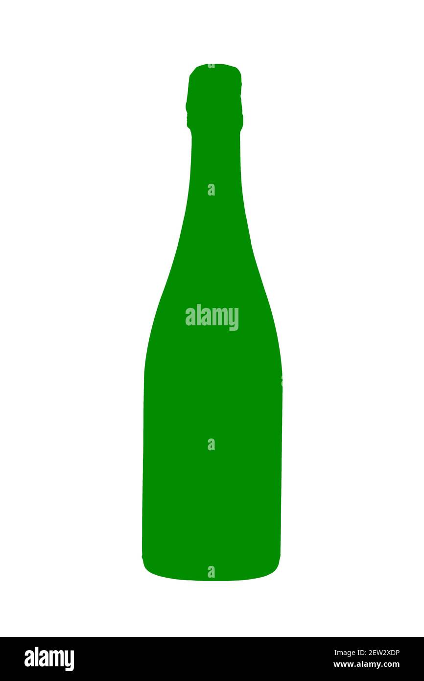 Illustration of a bottle of Champagne or cava in green. Stock Photo