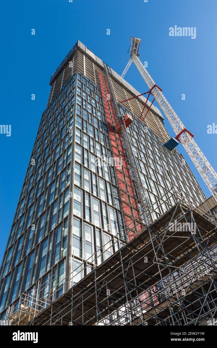 Construction of tall mixed use building on Broad Street, Birmingham city centre Stock Photo